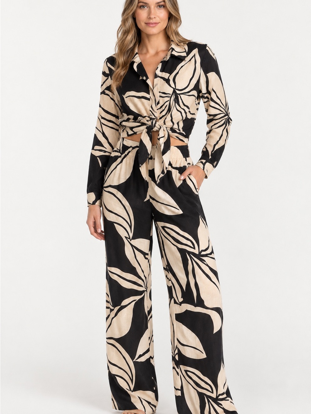New Rachel Zoe black and cream floral linen 2 piece set